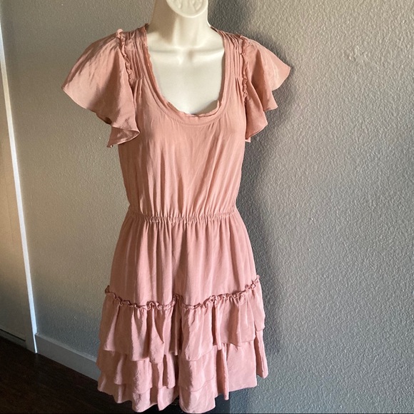 banana republic pink ruffle dress Banana Republic Silk Dusty Rose Ruffle Dress